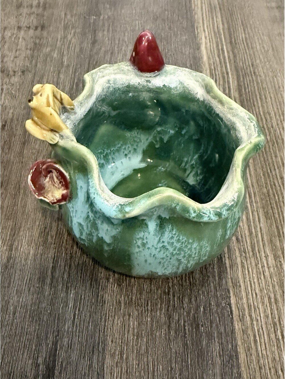 Majolica Art Pottery Frog Lilly pad small Planter Pot Succulents - Picture 8 of 8